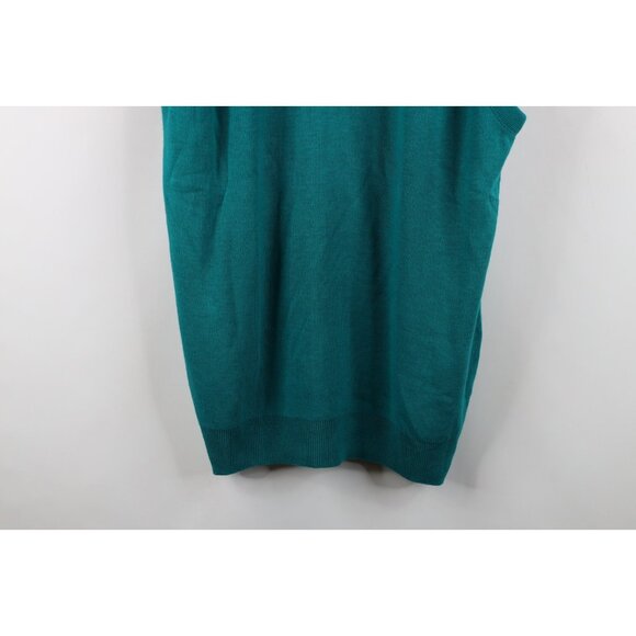 Vintage 90s Streetwear Mens Size 2XLT Blank Knit V-Neck Sweater Vest Teal USA - Picture 3 of 11